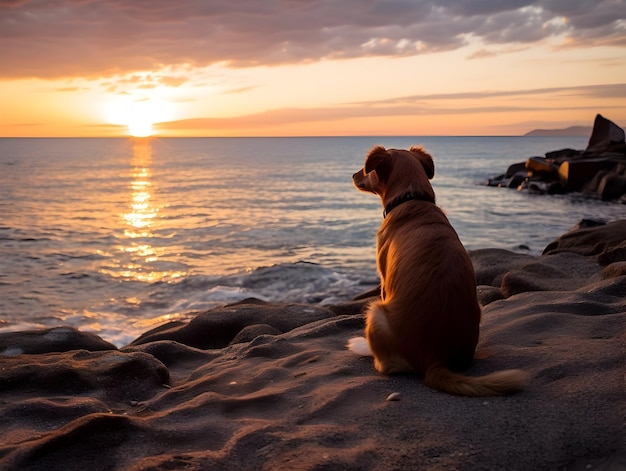 Seascape Dog Sitting In The Shore