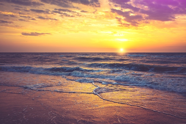 Seascape in the early morning. Sunrise over the sea. Nature landscape