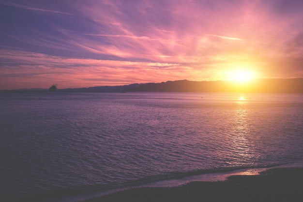 Seascape in the evening Purple sunset over the Red sea Eilat Israel