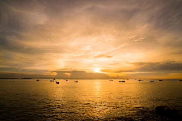 Seascape of fishing in Caribbean sea - Fishing boat under sunlight.