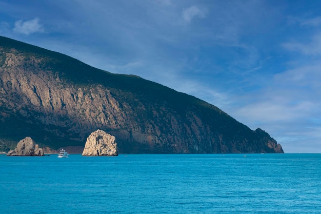 Seascape mountains and rocks surrounded by water Black Sea