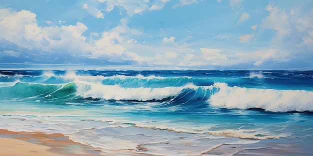 Seascape Painting with Breaking Waves