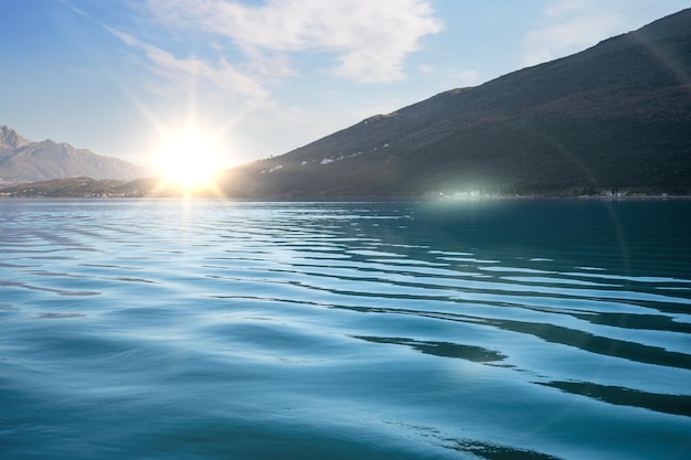 Seascape. Sea adriatic landscape with mountains and fjords. Vacation recreation holiday travel adventure concept.