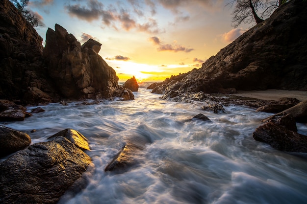 Seascape during storm and sunrise at Phuket Thailand