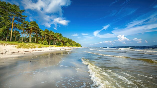 Seascape with Clear Blue Sky and Sandy Beach