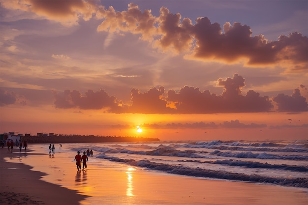 Seascape with clear sky and waves on sunset South Koria