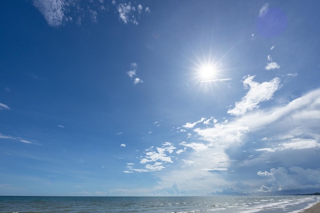 Seascape with clouds and blue sky background