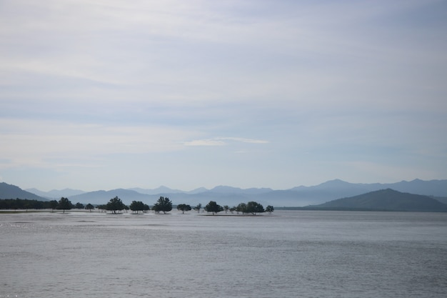 Seascape with mountian at Southern of Thailand long beach