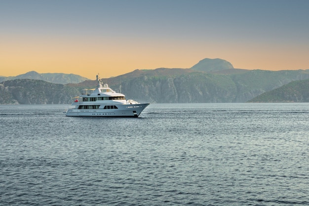 Seascape with yacht.