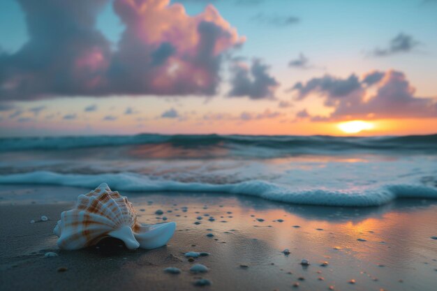 Seashell on the Beach at Sunset