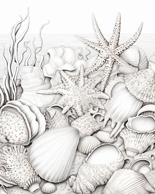 Photo seashell coloring page with complex designs