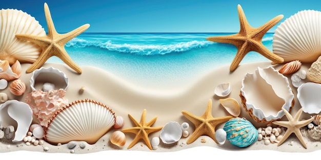 Seashell and Coral Beach Banner on White Sand