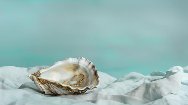 A seashell rests peacefully on a bed of soft white sand