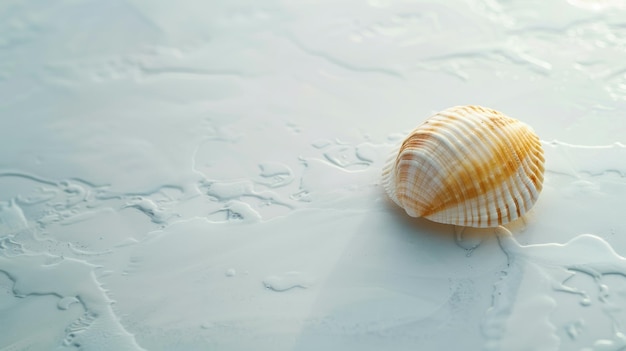 Seashell rests on textured watery surface