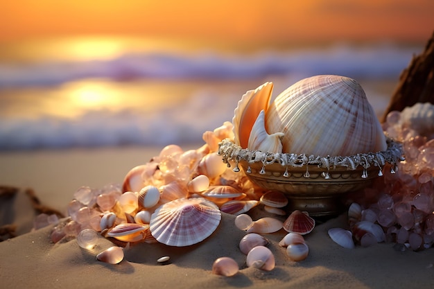 Seashell Treasure on the Sand Beach Land scape Photo