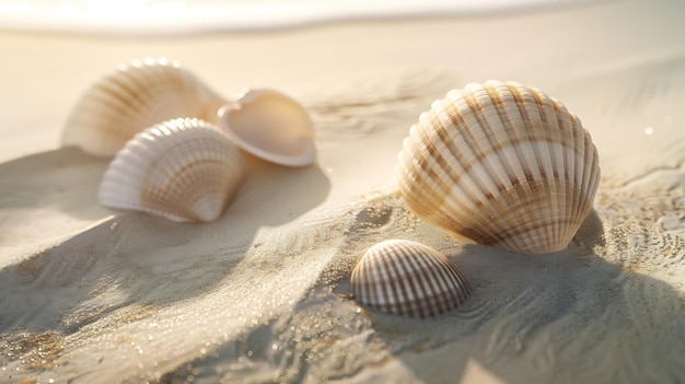 seashells on sand beach Generative AI