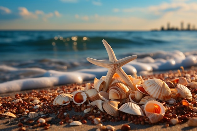 Seashells and Starfish A Serene Beachscape Generative AI