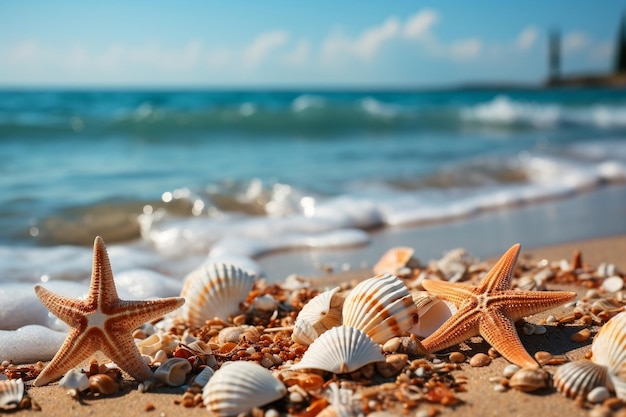 Seashells and Starfish A Serene Beachscape Generative AI