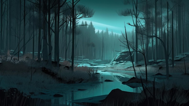 Seashore Retrofuturistic Nordic Forest At Dusk