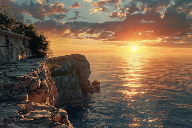 Seaside cliff walk at sunset