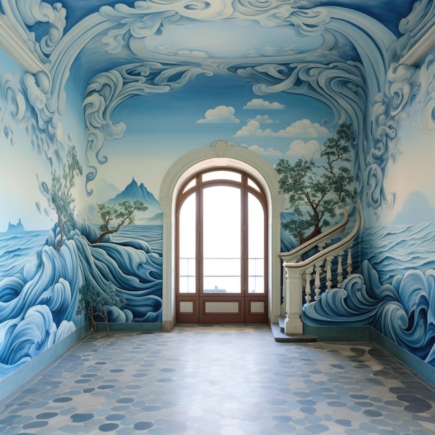 Seaside Serenity Mesmerizing Photo of a Villa Ocean and Artistic Wall Murals