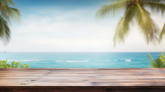 Seaside Serenity Palm Tree and Seascape Atop Wooden Table