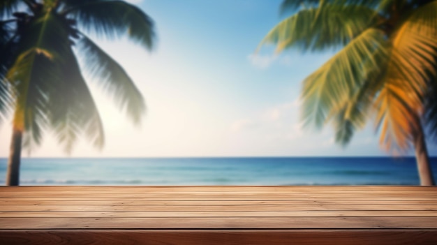 Seaside Serenity Palm Tree and Seascape Atop Wooden Table