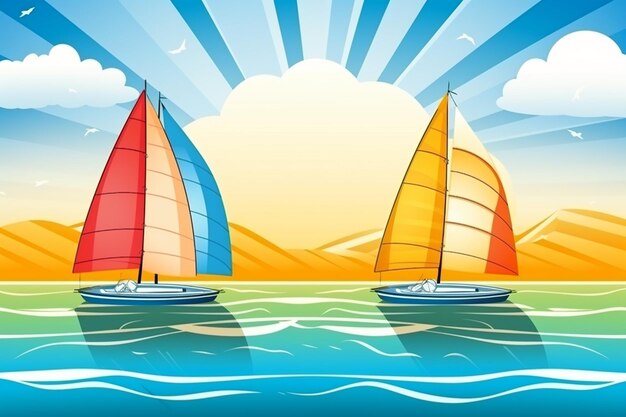 Seaside Summer Regatta and Boat Parade Background Vector