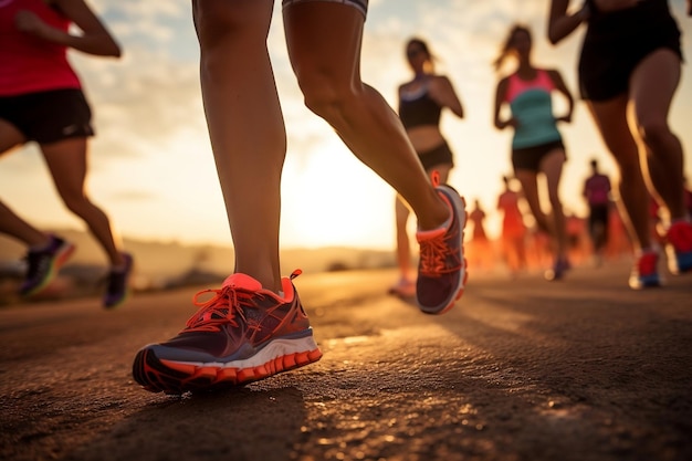 Seaside Sunrise CloseUp Runner Group Running Generative AI