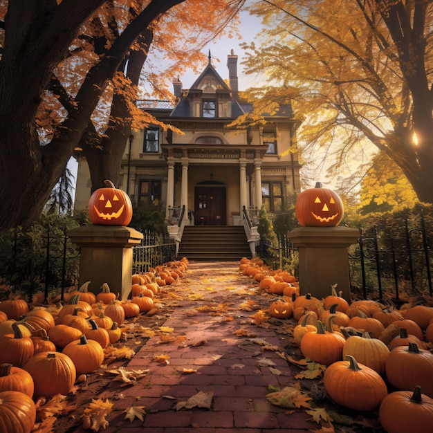 Seasonal Magic Captured in Bright Details of Haunted Houses JackoLanterns and Autumn Leaves