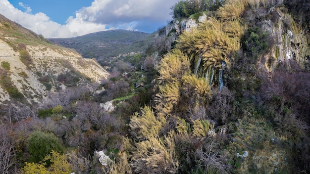 Seasonal waterfall Trozena in Cyprus filled with water in winter months