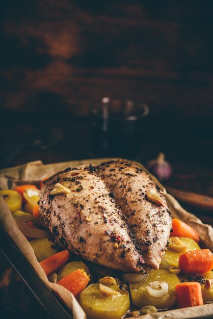 Photo seasoned chicken breast baked in oven