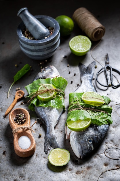 Seasoning freshl fish with lemon salt and horseradish