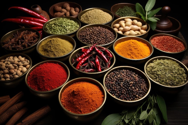 seasoning ingredients spices and herbs in the kitchen advertising food photography