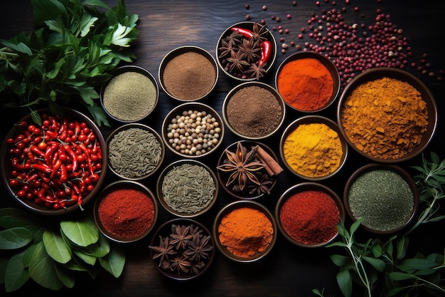 seasoning ingredients spices and herbs in the kitchen advertising food photography