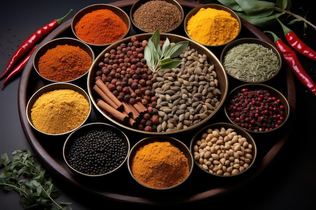 seasoning ingredients spices and herbs in the kitchen advertising food photography