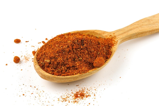 Seasoning for meat in a wooden spoon