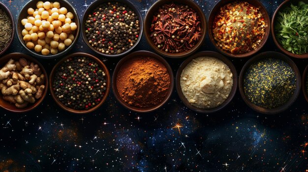 Seasonings forming constellations in a culinary night sky