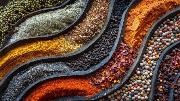 Seasonings forming patterns in a zen garden