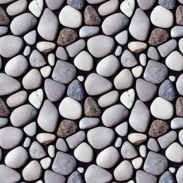 Seastones seamless pattern Polished rounded pebbles repeating background Realistic 3D illustration