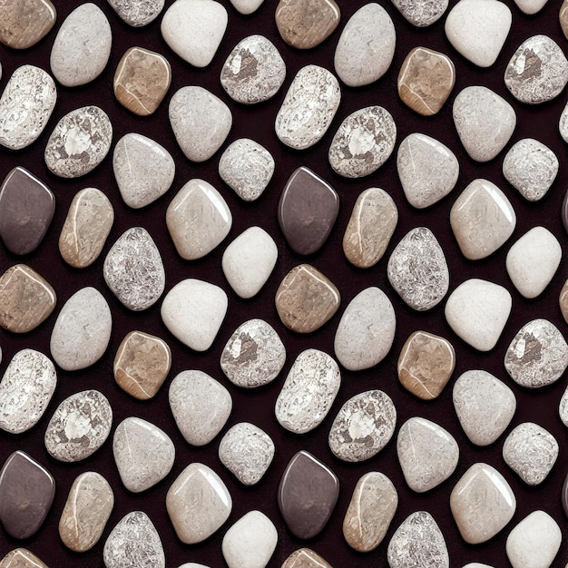 Seastones seamless pattern Polished rounded pebbles repeating background Realistic 3D illustration