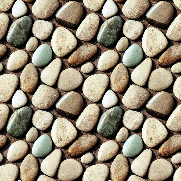 Seastones seamless pattern Polished rounded pebbles repeating background Realistic 3D illustration