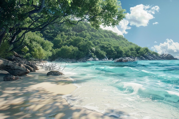 A secluded beach with crystalclear waters