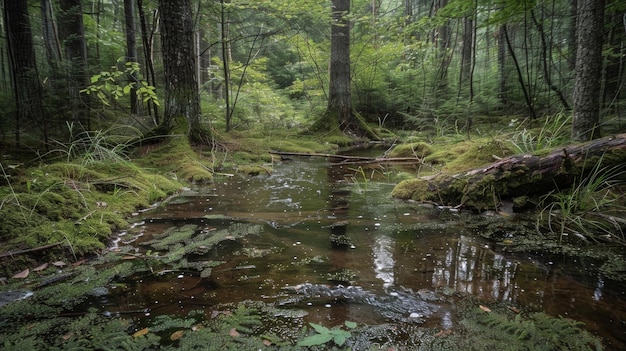 A secluded forest where researchers are collecting samples of different types of biomass such as