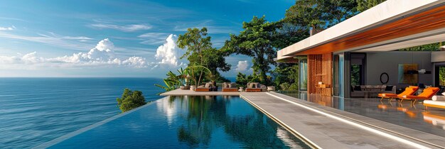 Photo secluded luxury villa with infinity pool and ocean