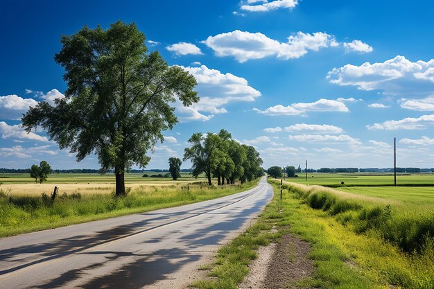 Secluded Pathways Straight Asphalt Road and Green Landscape