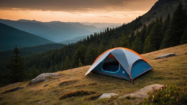 Secluded tent in a tranquil forest clearing