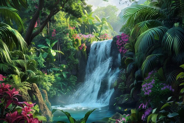 Photo a secluded waterfall nestled within the jungle sur generative ai