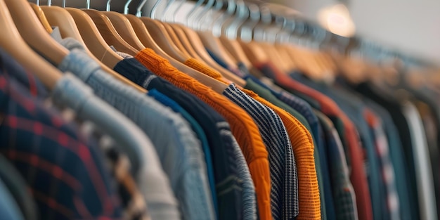 Secondhand clothing racks with assorted garments for sale at a charity shop Concept Secondhand Clothing Charity Shop Assorted Garments Sale Clothing Racks