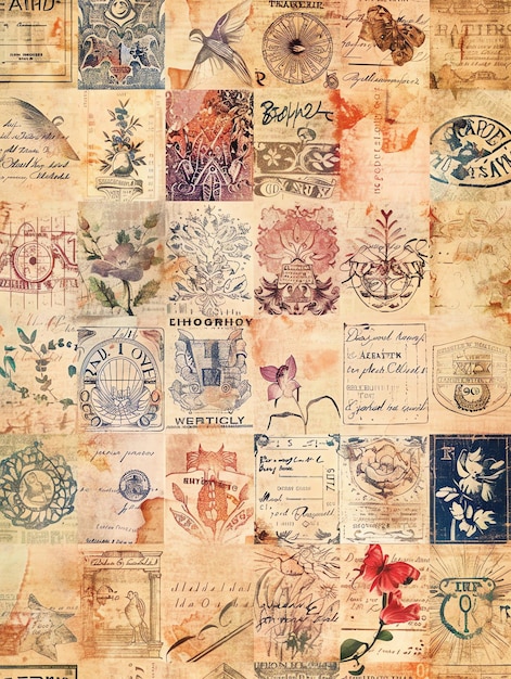 Secret Garden Paper beautiful antique Vintage old page scrapbooking junk journalBackdrop with